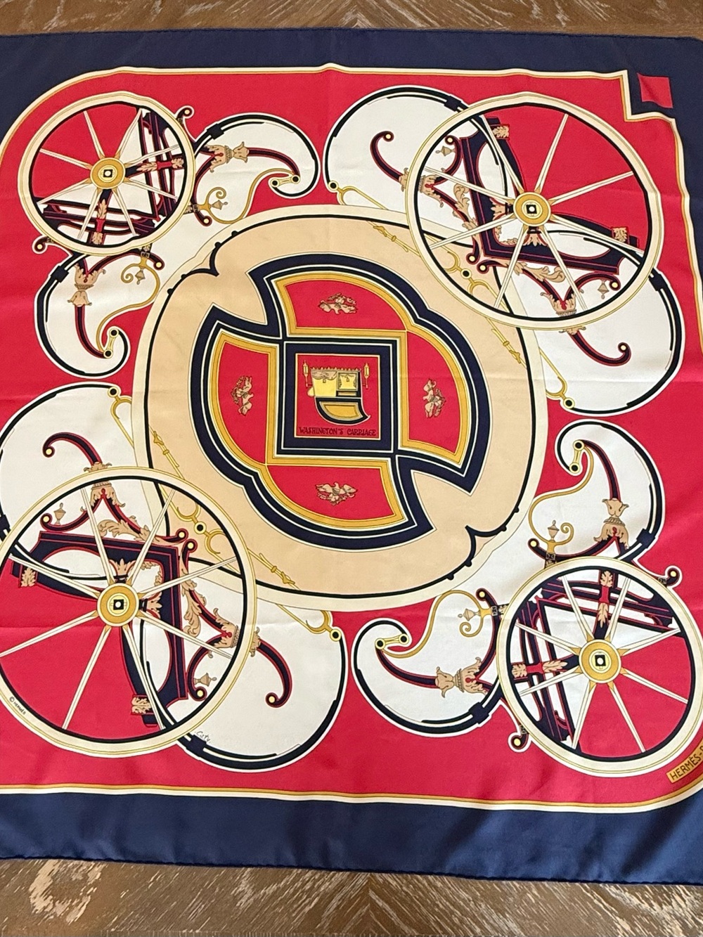 Hermes Silk Scarf Navy Red White Hand Rolled Made in France - Picture 8 of 12